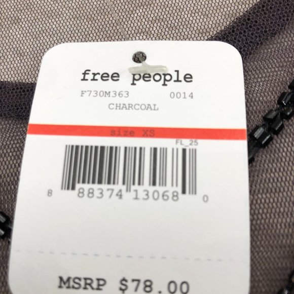 Free People Mini Slip Dress Sheer Scoop Full Beaded Sz XS Charcoal New With Tags - Picture 4 of 9